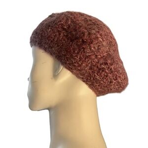 Helena Ruuth Handmade in Ireland Mohair Wool Blend Beret Hat Plum Burgundy Fuzzy